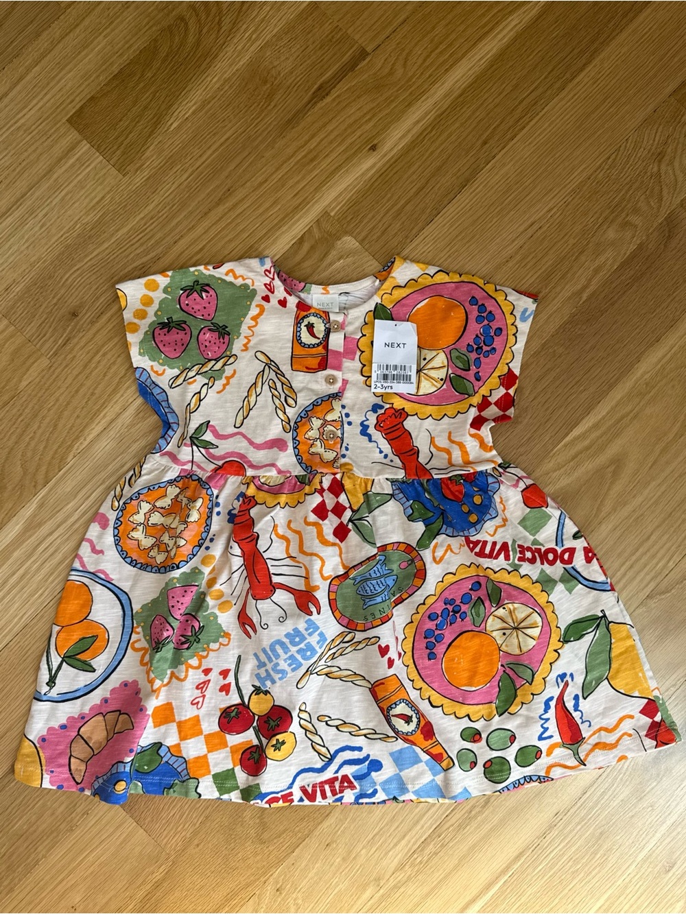 NEW WITH TAGS next 🦞 Bright Amalfi Jersey Dress size 2-3 - Picture 3 of 5